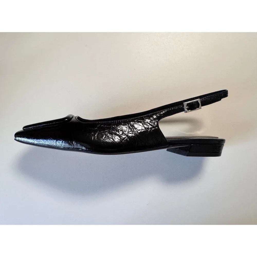 Vince Camuto Savvy Jet‎ Black Patent Croc Slingback Heels Shoes Size 5.5M